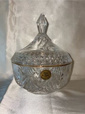Crystal Candy Dish with Gold Trim